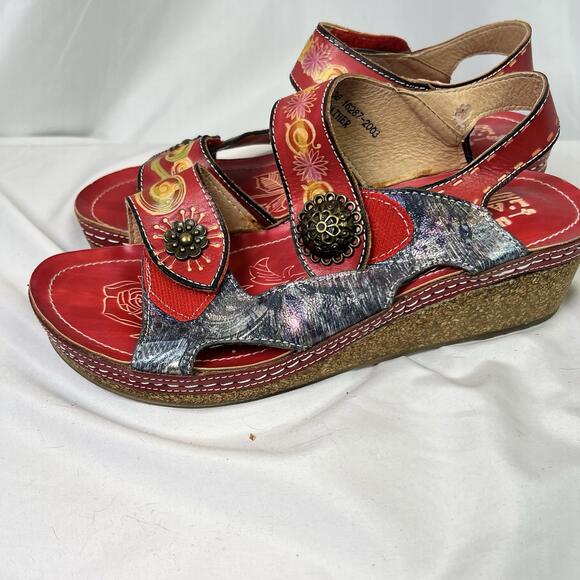 L'Artiste Sandals Women's Size EU 38 Red Tiffinal Wedge Leather VGUC Sz 7.5 - Picture 4 of 9